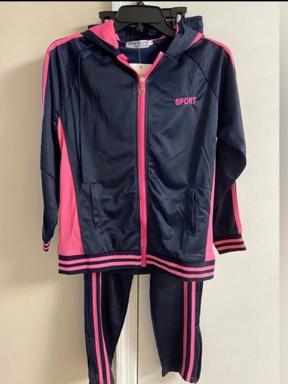 Silver Stone Sport Wear grey Jacket pants with Bright Pink Accents Sz 12 NWT